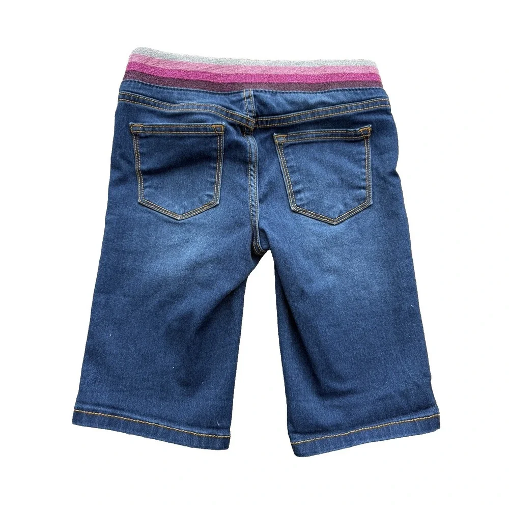 VIGOSS Girl's Small (7/8) Blue Denim‎ Bermuda Shorts Glitter Stripe Casual